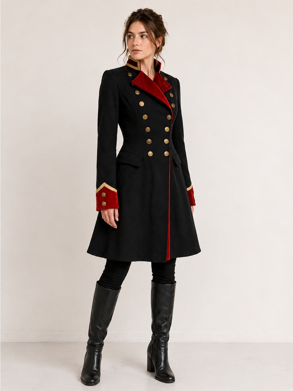 Ralph Lauren Denim Supply Military Long Jacket Coat Officer Navy Red Velvet Gold - Picture 2 of 7